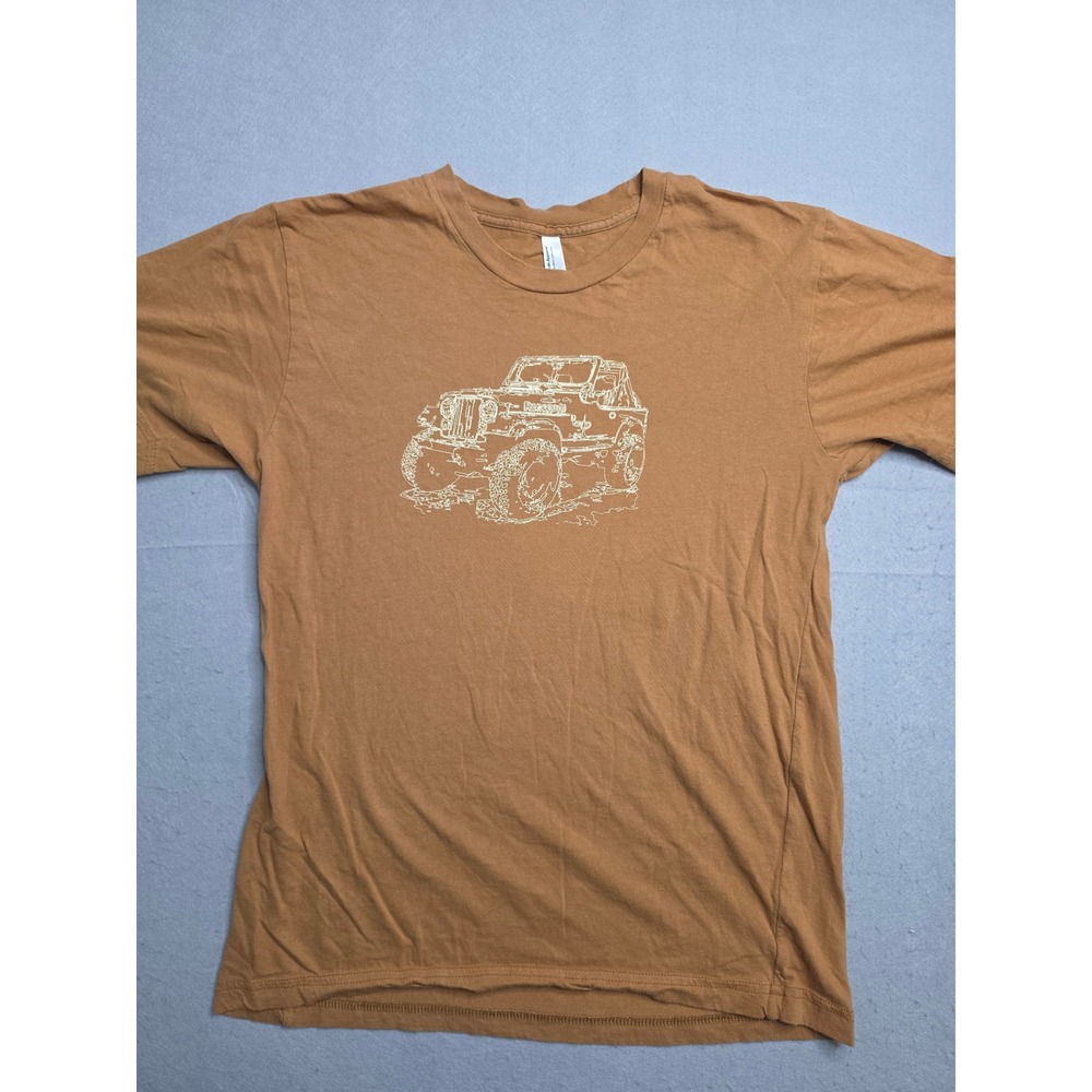 American Apparel T-Shirt Men Medium Brown Jeep Graphic Cotton Crew Neck Pullover
